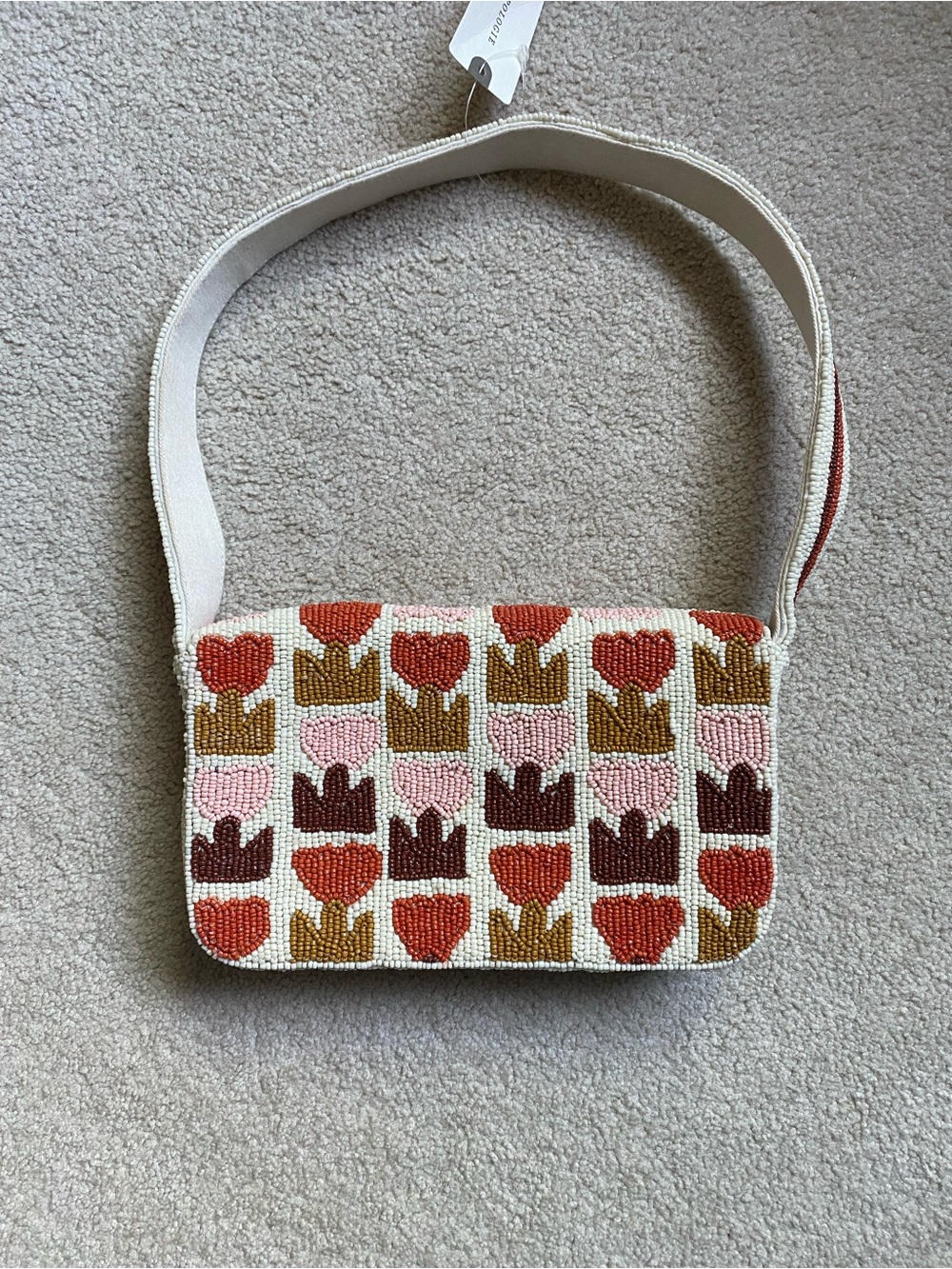 Anthropologie Beaded Envelope Clutch in Cream, Pink & Brown - Picture 3 of 5